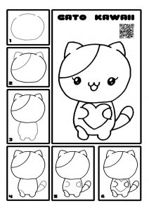 como dibujar un gato con corazon paso a paso kawaii