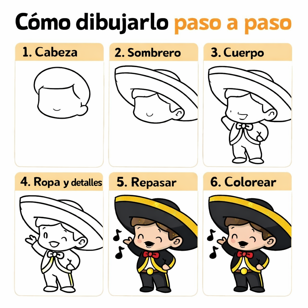 como dibujar mariachi paso a paso