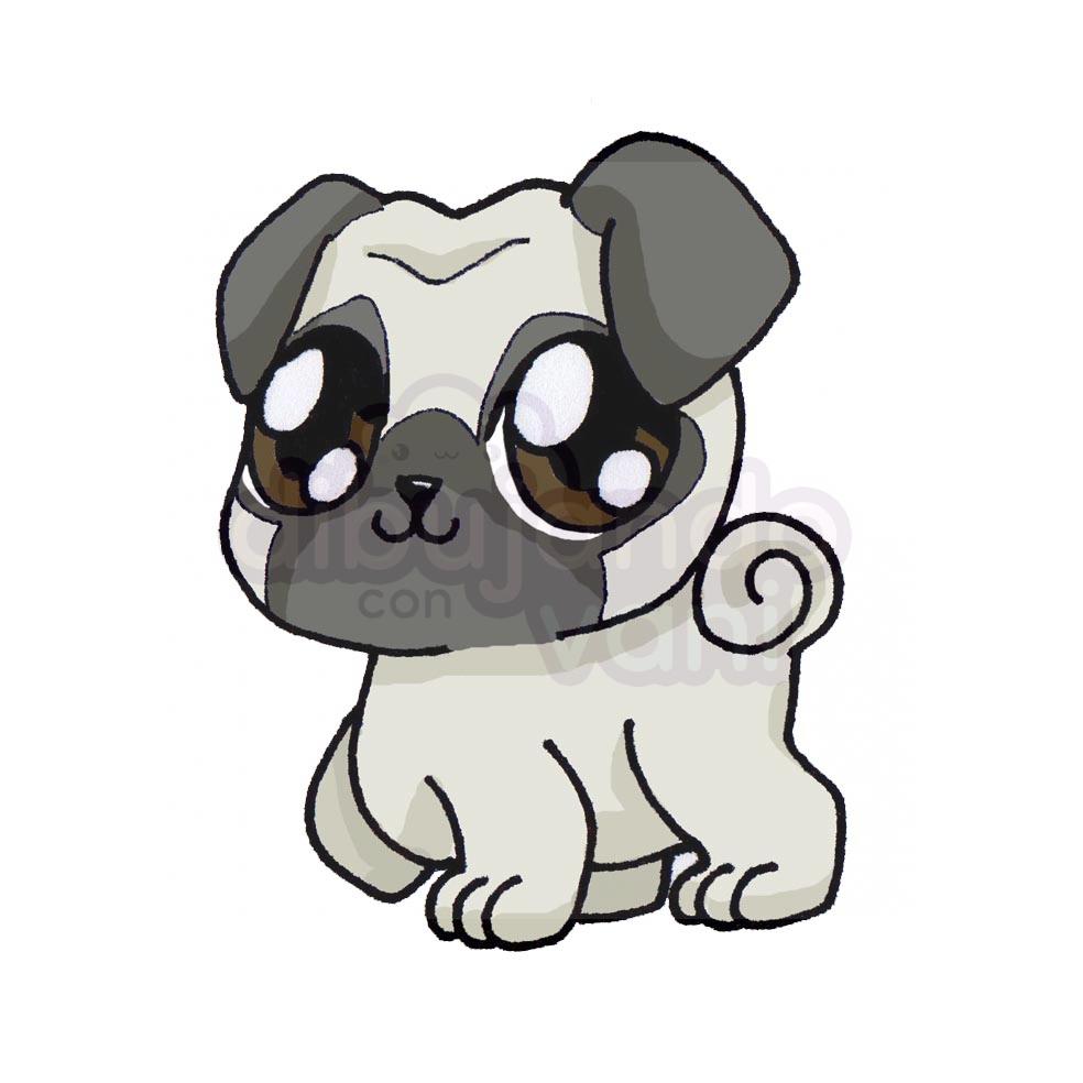 perro pug kawaii - Dibujando con Vani