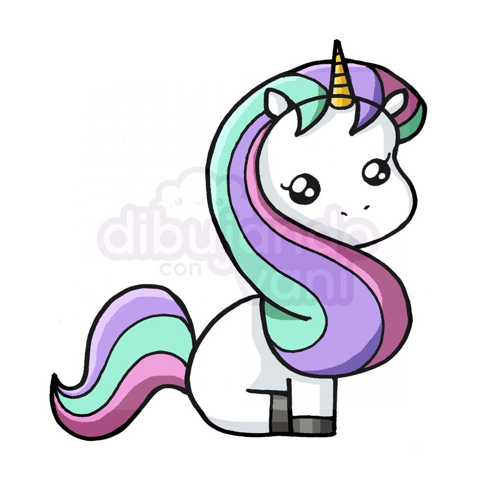 Unicornio para colorear en estilo kawaii - Dibujando con Vani