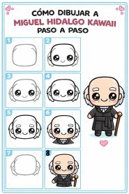 Cómo Dibujar a Miguel Hidalgo Kawaii Paso a Paso