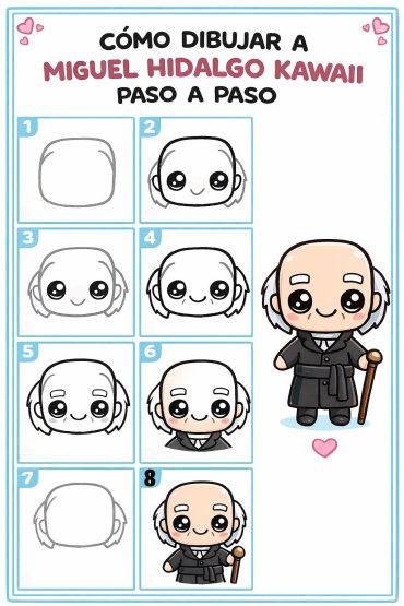 Cómo Dibujar a Miguel Hidalgo Kawaii Paso a Paso