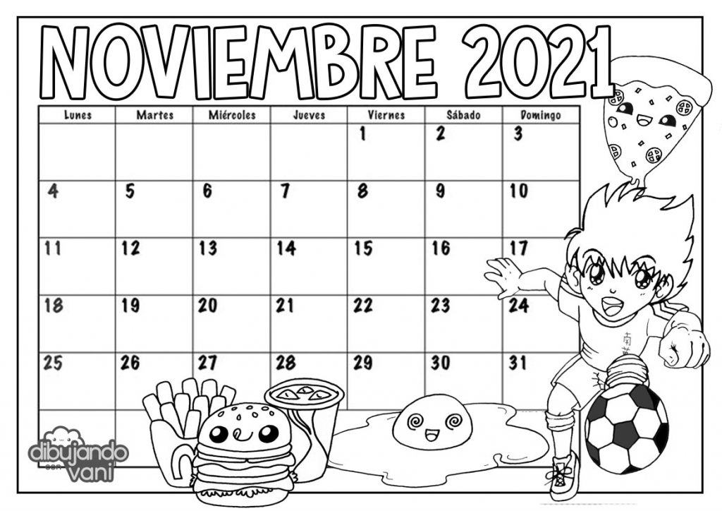 Noviembre 2021 para imprimir y colorear- Calendario - Dibujando con Vani
