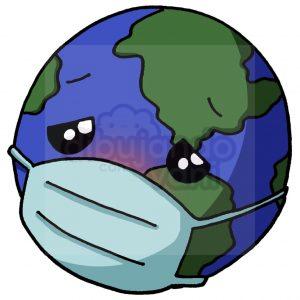 planeta tierra con tapabocas kawaii