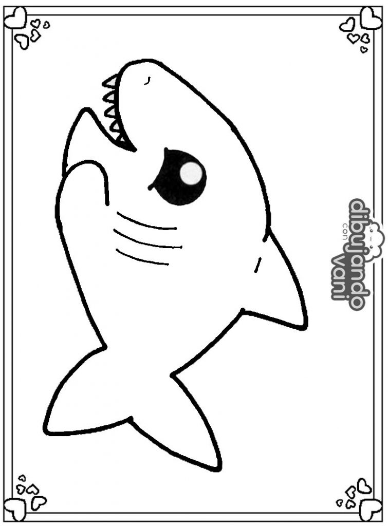 Dibujo de un tiburon para imprimir y colorear Dibujando
