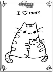 pusheen con su mama para imprimir