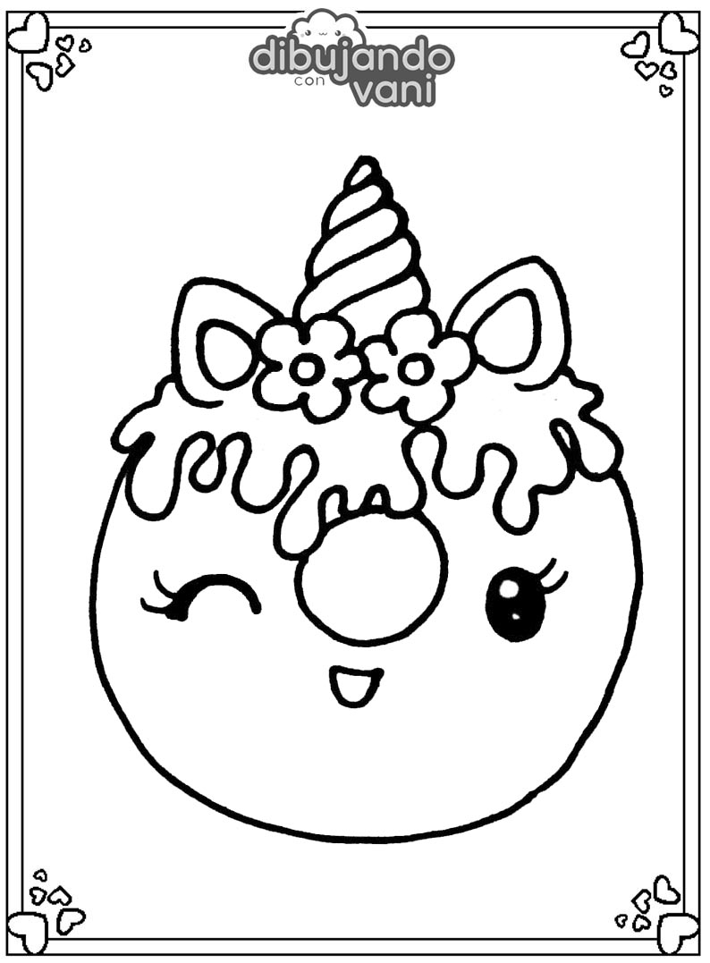 Dibujo de una dona unicornio para imprimir y colorear- Dibujando con Vani
