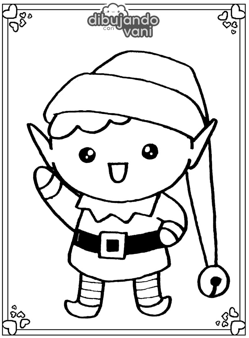 Dibujo de un duende de navidad para imprimir - Dibujando con Vani