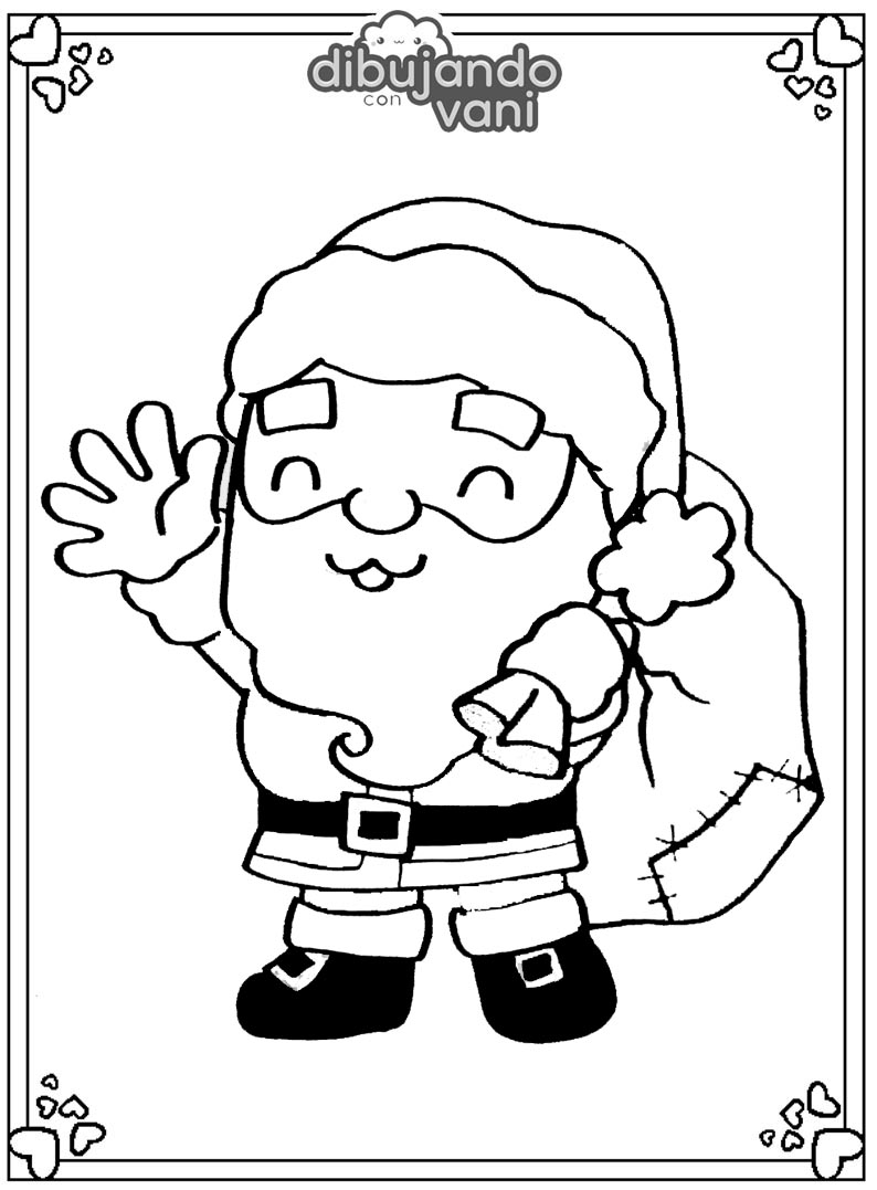 Dibujo de papa noel de navidad para imprimir - Dibujando con Vani