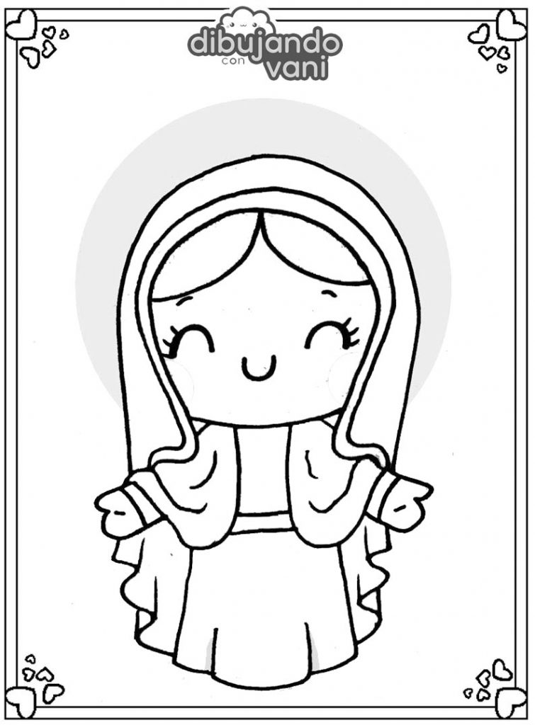 Dibujo de La Virgen Maria para imprimir y colorear - Dibujando con Vani