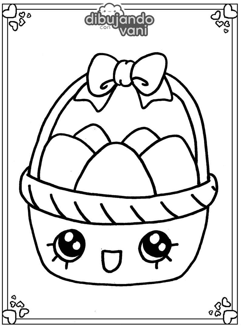 Dibujo de una canasta de pascua kawaii para imprimir