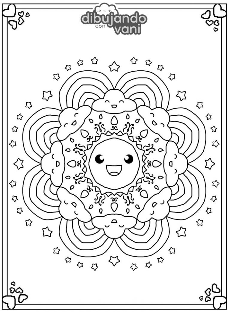 Mandala kawaii para imprimir y colorear