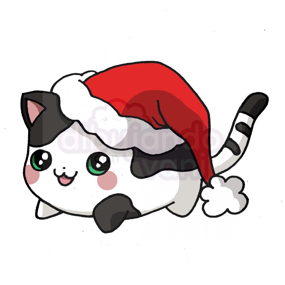 gato-de-navidad-kawaii - Dibujando Vani