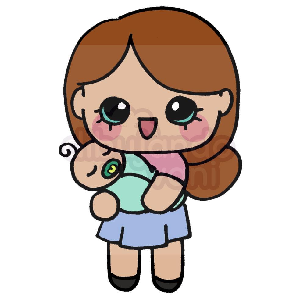 mama con su bebe kawaii - Dibujando con Vani